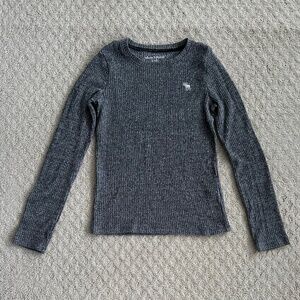 Abercrombie Kids Girls Long Sleeve Ribbed Shirt Gray Size 9/10 Casual Stretchy